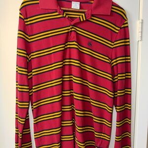 Brooks Brothers 1818 Long Sleeve Polo Shirt Large Red Stripe Slim Fit